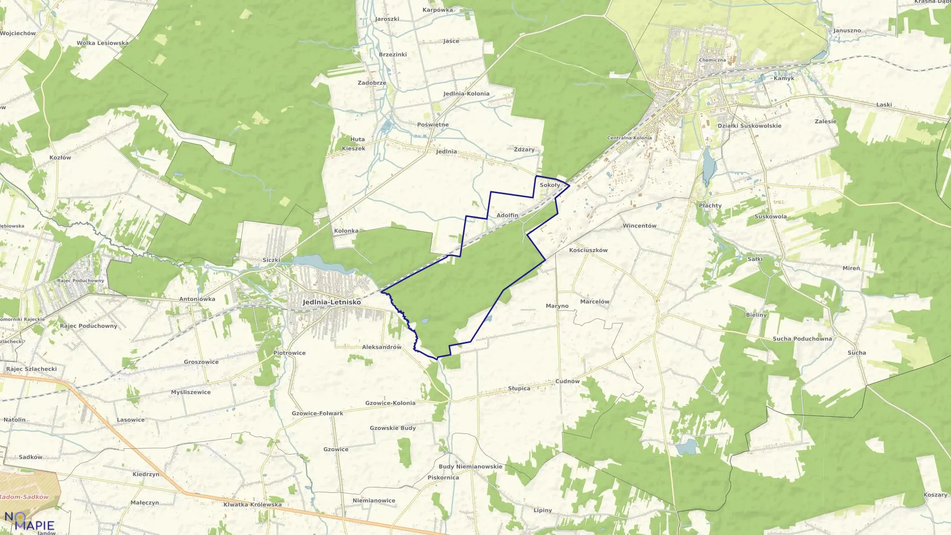 Mapa obrębu ADOLFIN w gminie Pionki