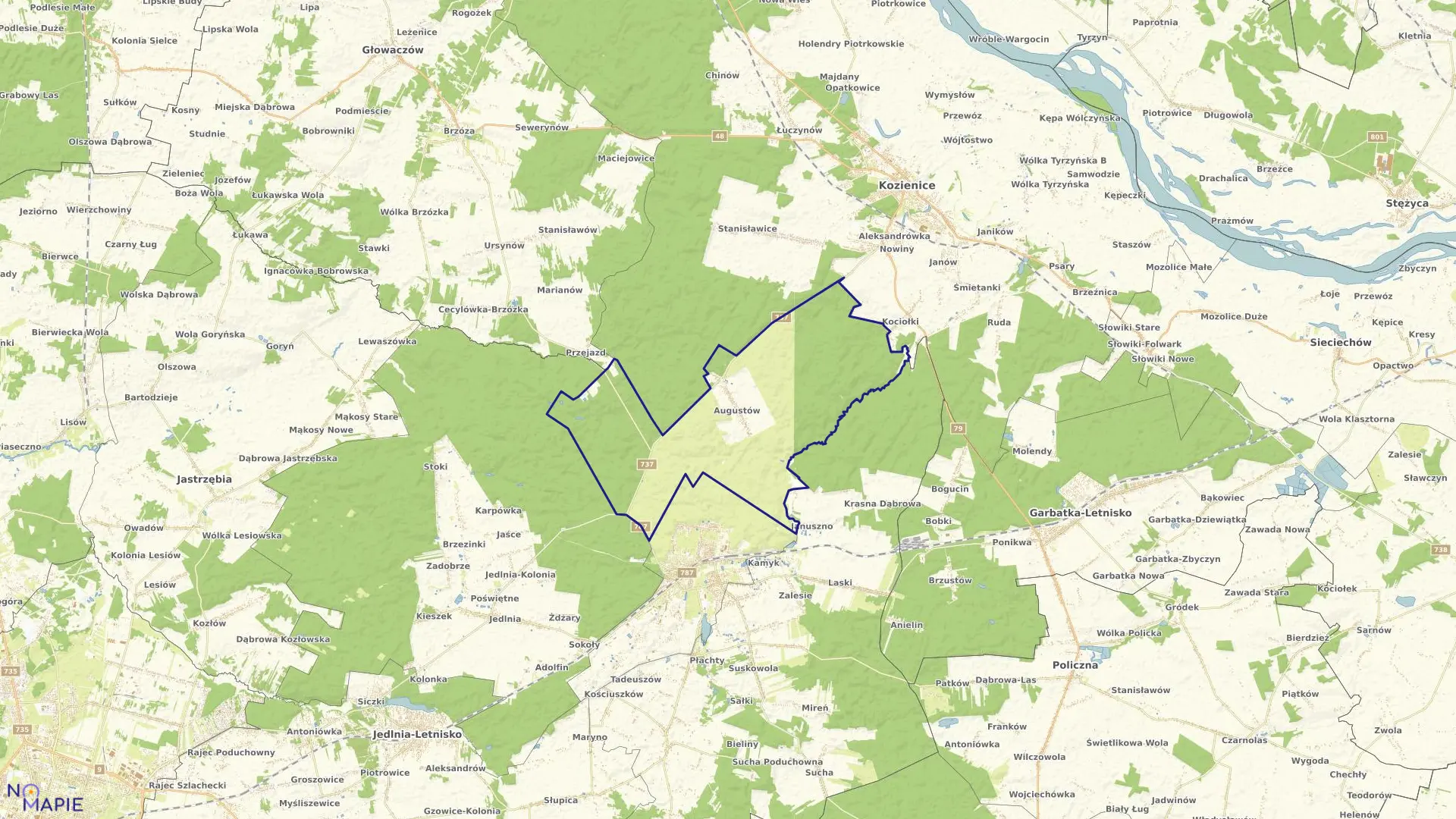 Mapa obrębu AUGUSTÓW w gminie Pionki