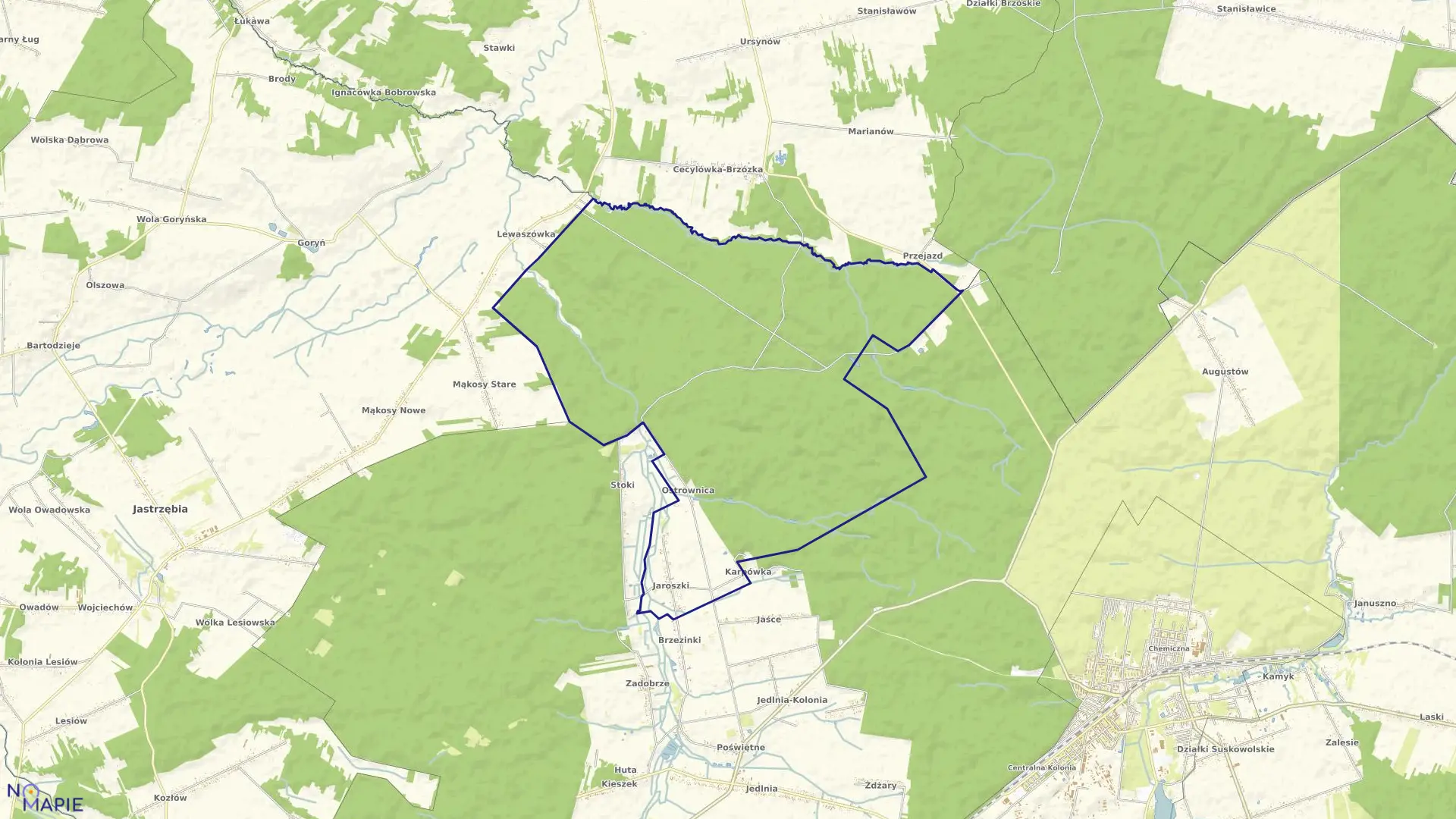 Mapa obrębu JAROSZKI w gminie Pionki