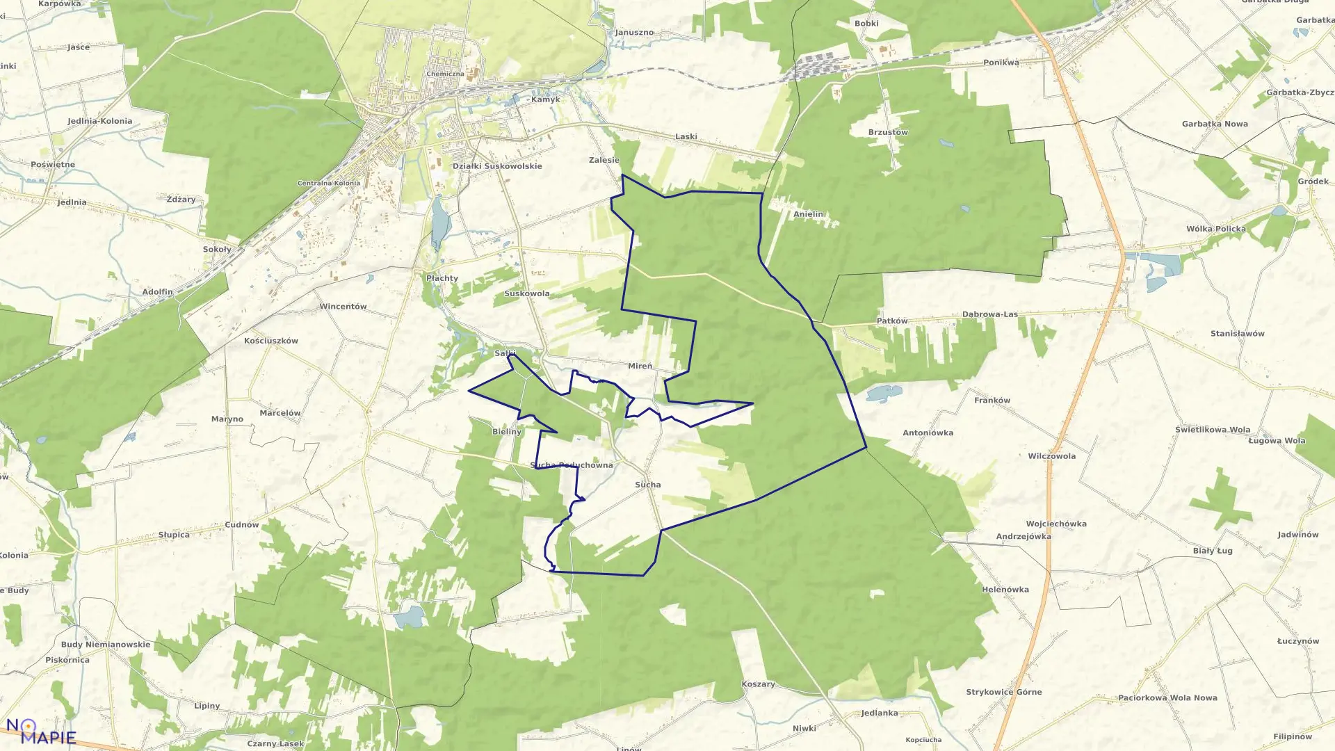 Mapa obrębu SUCHA w gminie Pionki