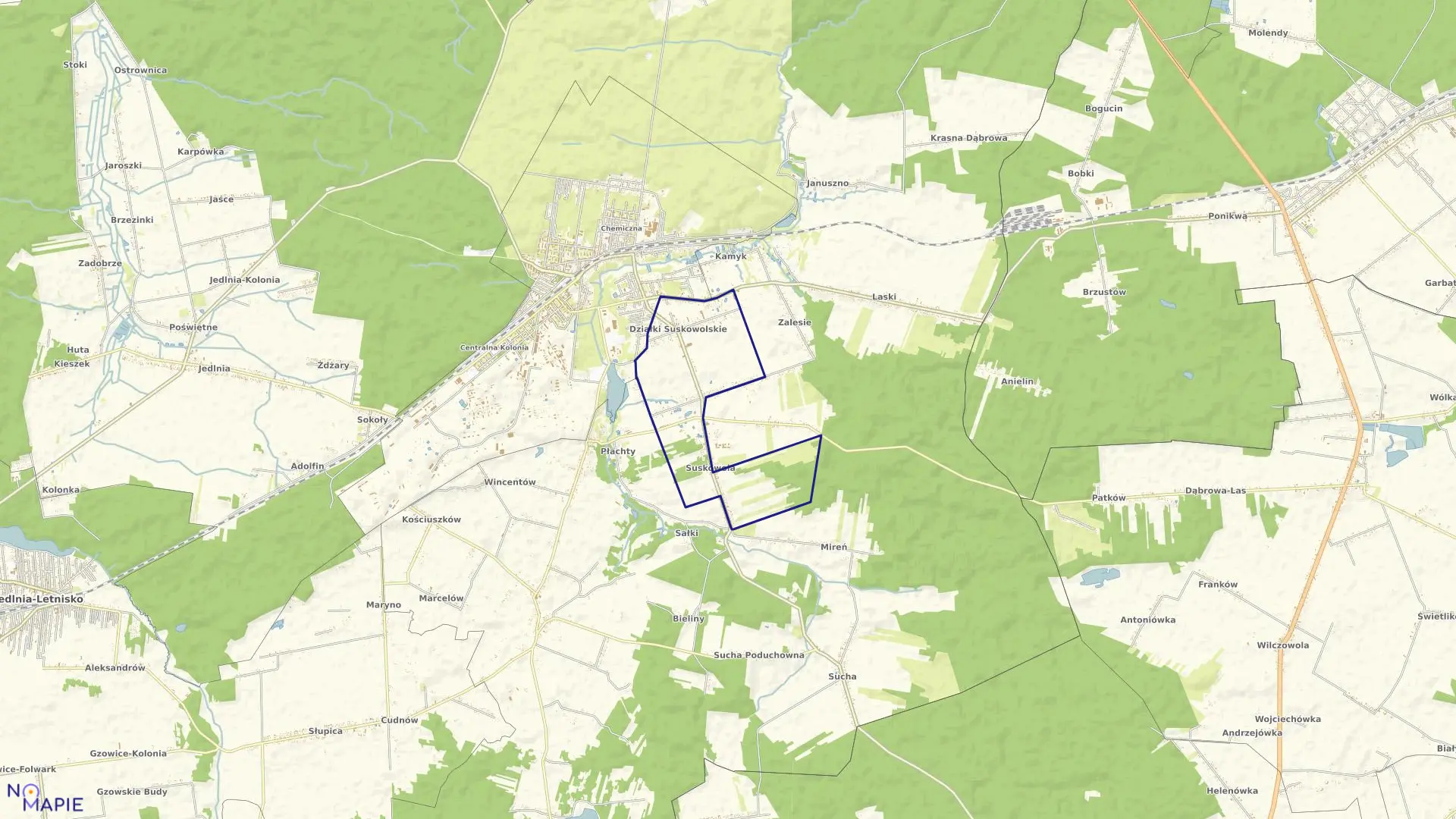 Mapa obrębu SUSKOWOLA w gminie Pionki