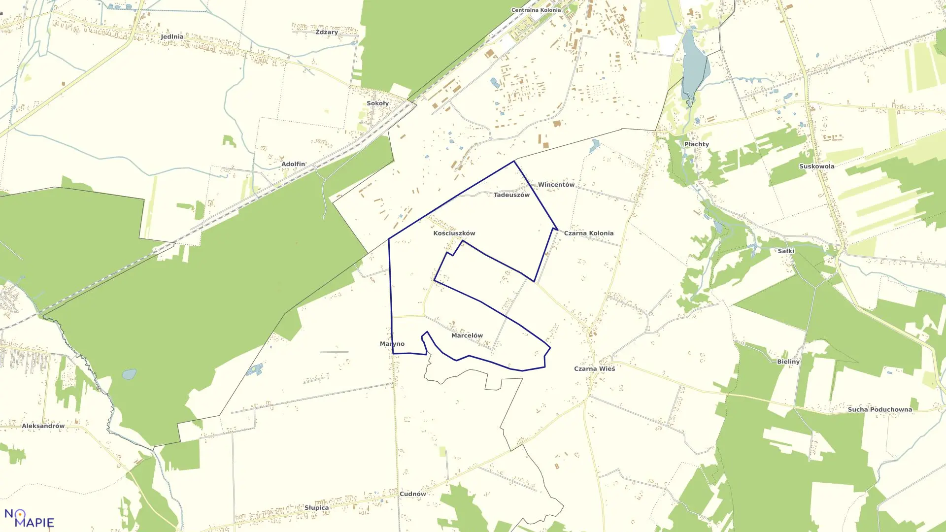 Mapa obrębu TADEUSZÓW w gminie Pionki