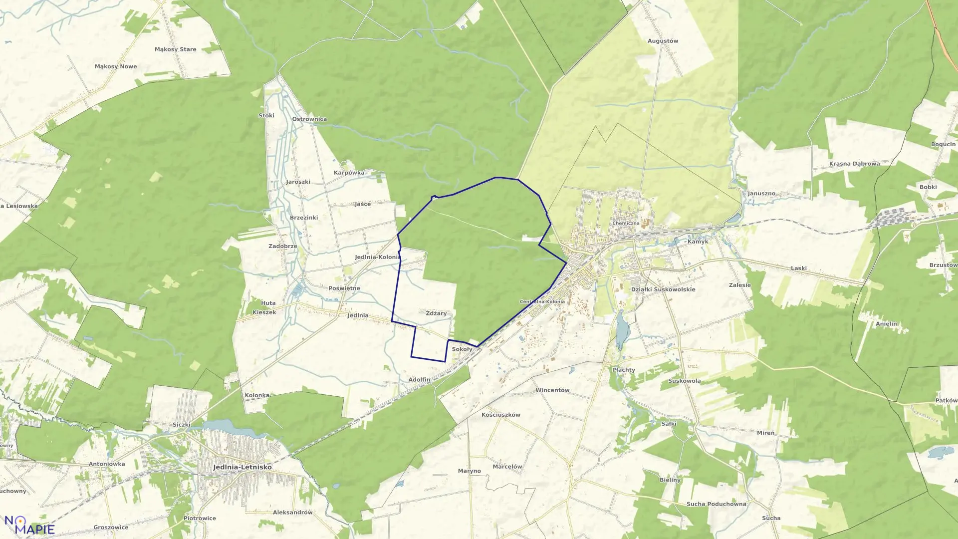 Mapa obrębu ŻDŻARY-BRZEZINY w gminie Pionki